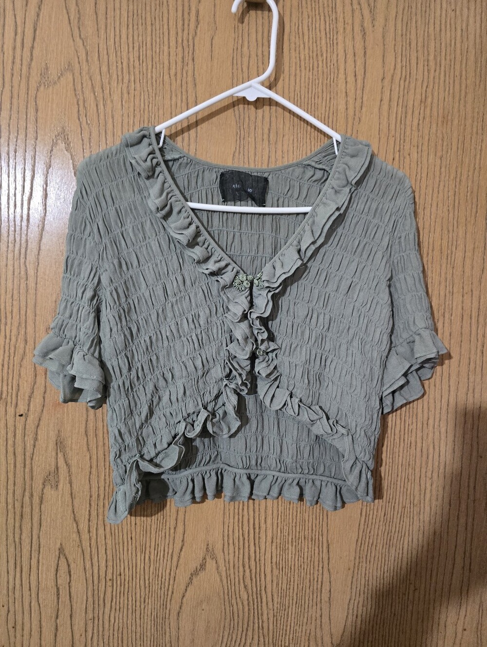 Reformation Ruffled Short-Sleeve Crop Top in Sage Green